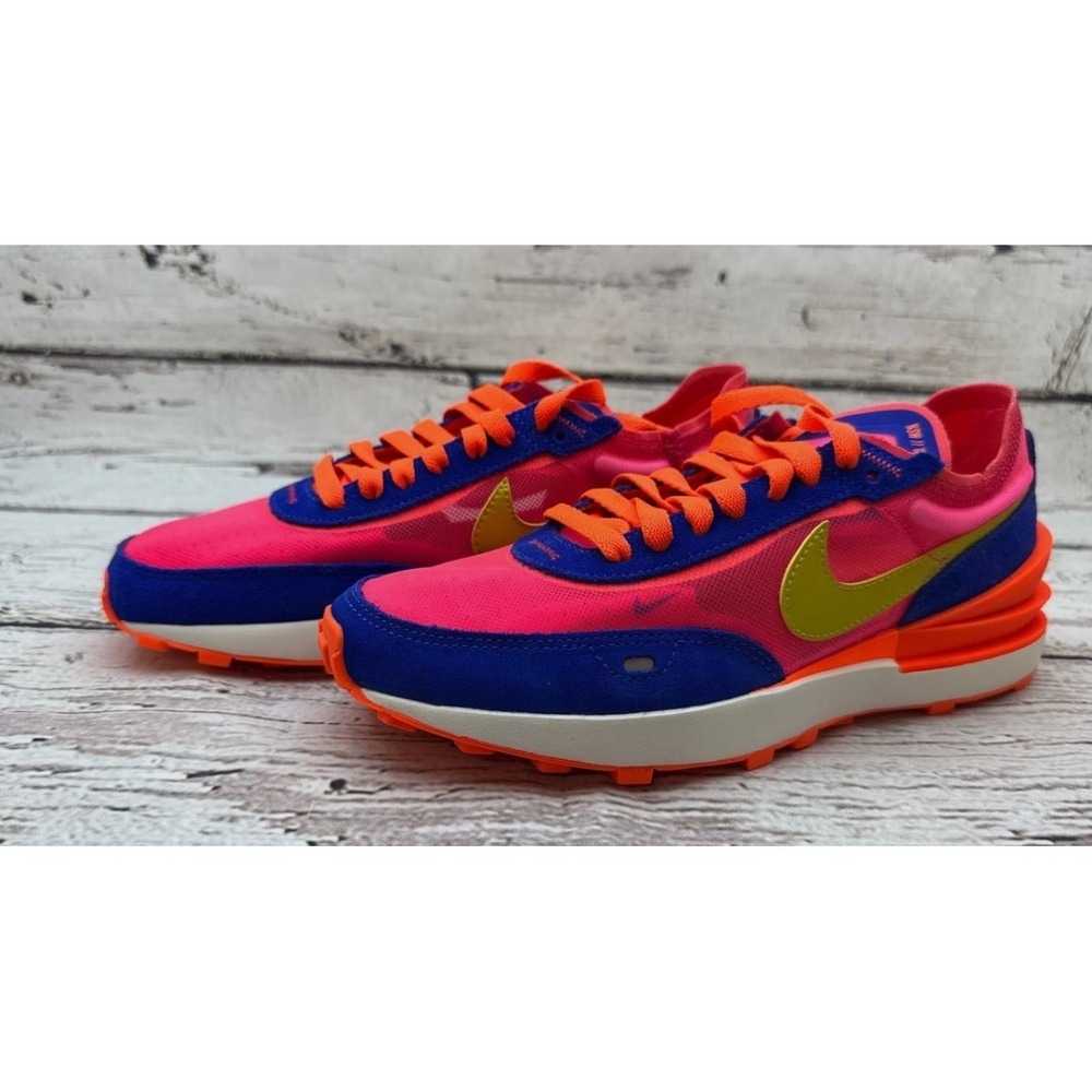 Nike Pink Blue Orange Athletic Sneakers with Lime Swoosh
